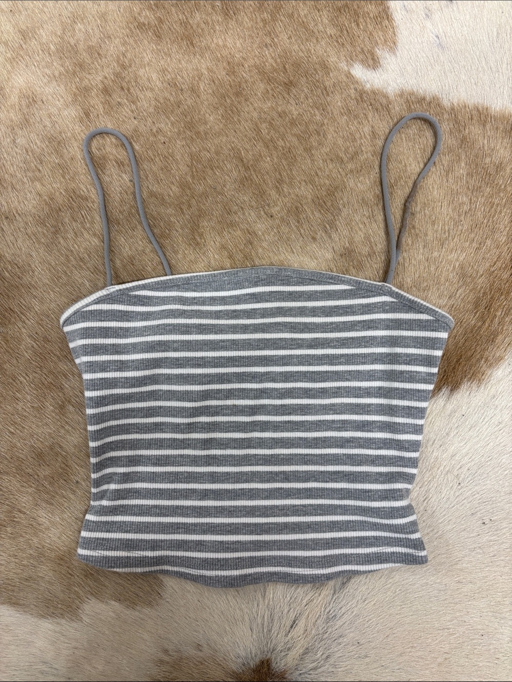 SHEIN Gray & White Striped Spaghetti Strap Crop Top